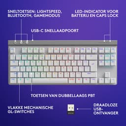 Logitech G515 Lightspeed TKL - Draadloos Gaming Toetsenbord - RGB - Qwerty US - Wit — thumbnail 5