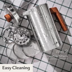 1L Roestvrij Staal en Duurzaam Eikenhout French Press - Voor 5 Kopjes - 2 Extra Filters - Dubbelwandige Isolatie — thumbnail 3