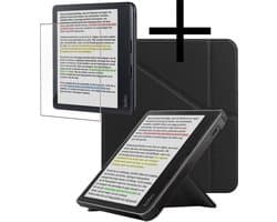 Hoes Geschikt voor Kobo Libra Colour Hoesje Bookcase Cover Book Case Hoes Sleepcover Trifold Met Screenprotector - Zwart