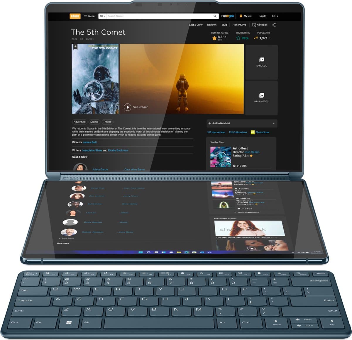 Lenovo Yoga Book 9 13IRU8 Intel® Core™ i7 i7-1355U Hybride (2-in-1) 33,8 cm (13.3") Touchscreen 2.8K 16 GB LPDDR5x-SDRAM 1 TB SSD Wi-Fi 6E (802.11ax) Windows 11 Home Engels Blauwgroen — afbeelding 1