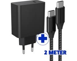 USB-C Oplaadstekker + Nylon USB-C naar USB-C Oplader 2 Meter Lang - 45W - Super Fast Charging - Universele Thuislader - USB-C - Adapter voor S24,S23,Note,S22, S21, S20, Tablet S7, Tablet S8