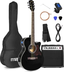 Elektrisch akoestische gitaar - MAX ShowKit gitaarset met 40W gitaar versterker, gitaar stemapparaat, gitaartas en plectrum - Zwart — thumbnail 1