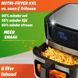 Nutrilovers NUTRI-FRYER Heteluchtfriteuse, roestvrij staal, XXL, 8 liter, 2000 W, roestvrij staal met led-touch-display, Double Heating technologie, kijkvenster, vetarme friet, friteuse zonder olie [Energieklasse A+++] — thumbnail 3