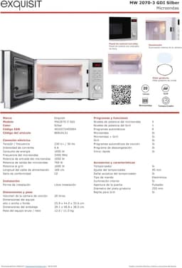 Compacte magnetron - Grill functie - Snel eten bereiden - 8 automatische programma's - 20 liter inhoud - Zilver — thumbnail 2
