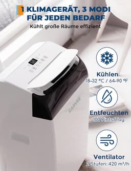 Danky Mobiele Airco 10000 BTU – 4-in-1 Mobiele Airconditioner met Koelen & Ontvochtigen & Ventileren, Stil <50 dB, Digital Display + Afstandsbediening, 24h Timer, Raamkit, tot 51 m² - Energieklasse A+ — thumbnail 4
