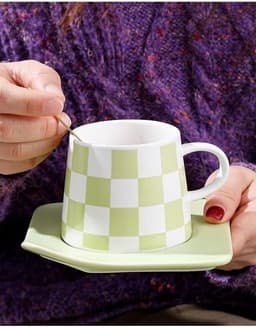 Cappuccino kopjes met schotel - Espresso mokken - Koffie serveren - Verhoogde rand schotel - 240 ml inhoud - Groen — thumbnail 3