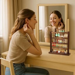 Houten Oorbellen Display Stand met 4 Lagen, Perfect voor Oorbellen, Kettingen en Sieradenverkoop, Geschikt voor 128 Oorbellen en Craft Shows — thumbnail 4