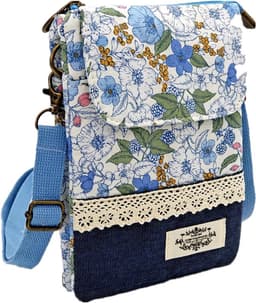 Mini-crossbody tas voor mobiele telefoon met verstelbare schouderriem, ideaal voor winkelen, vergaderingen en wandelen - blauw katoen, compact en praktisch — thumbnail 1