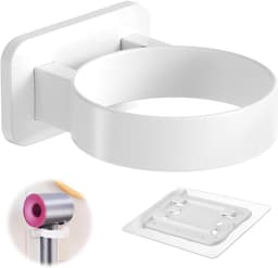 Houder voor haardroger zonder boren, wandmontage, milieuvriendelijk PVC, ruimtebesparend en eenvoudig te installeren, wit — thumbnail 1