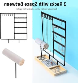 Sieradenstandaard voor het organiseren van kettingen, armbanden, oorbellen en horloges, 34 cm hoog, zwart metalen en houten sieradenopslag — thumbnail 3