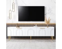 Tv-meubel - Lowboard Kast - Media Opbergen - Gouden Accenten - 170 x 35 x 47.5 cm - Wit