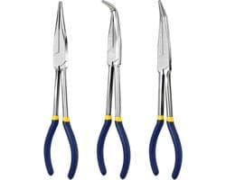 280 mm Langneus Tang Set - 3 Stuks, Rechte, 45° en 90° Gebogen Tangen voor Precisiewerk en Elektronica in de Werkplaats