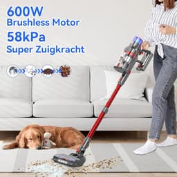 Steelstofzuiger Draadloos - Snoerloze Stofzuiger - Huis Schoonmaken - 600 Watt Kracht - 80 Min Werktijd - Rood — thumbnail 5
