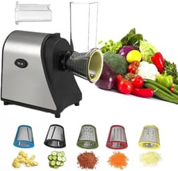 Elektrische Groentesnijder - Kaasrasp Keukenmachine - Snel Ingrediënten Snijden - 1000W Krachtige Motor - 5 Roestvrijstalen Messen - Zwart — thumbnail 1