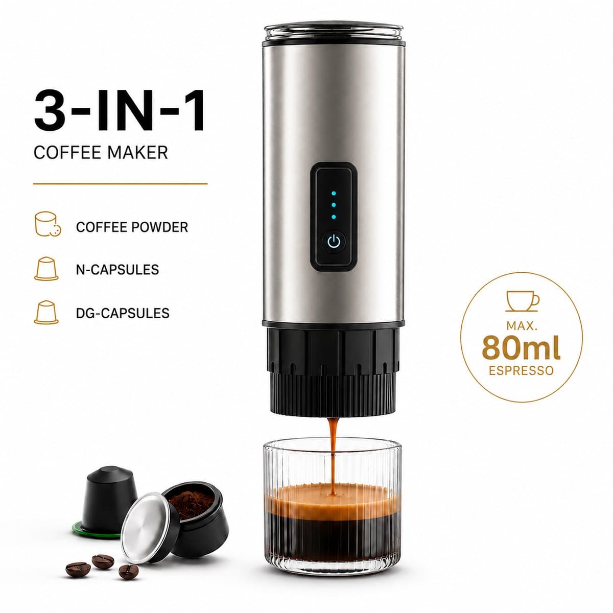 HomeGoodies 3-in-1 Draagbaar Koffiezetapparaat - Voor Koffiepoeder, N-Capsules & DG-Capsules - Espressomachine — afbeelding 1