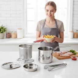Mini Friteuse - Compact Frituur - Feestjes Thuis - Spatvrij Frituren - 1.2 Liter - Zilverkleurig — thumbnail 5
