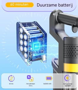 Elekiatech Steelstofzuiger- 45000Pa- 60Minuten Gebruikstijd-8 Kegel Filtersysteem Steelstofzuiger Draadloos - 1,6 L Stofbak - 2200 mAh Accu - voor Tapijten en Harde Vloere — thumbnail 3