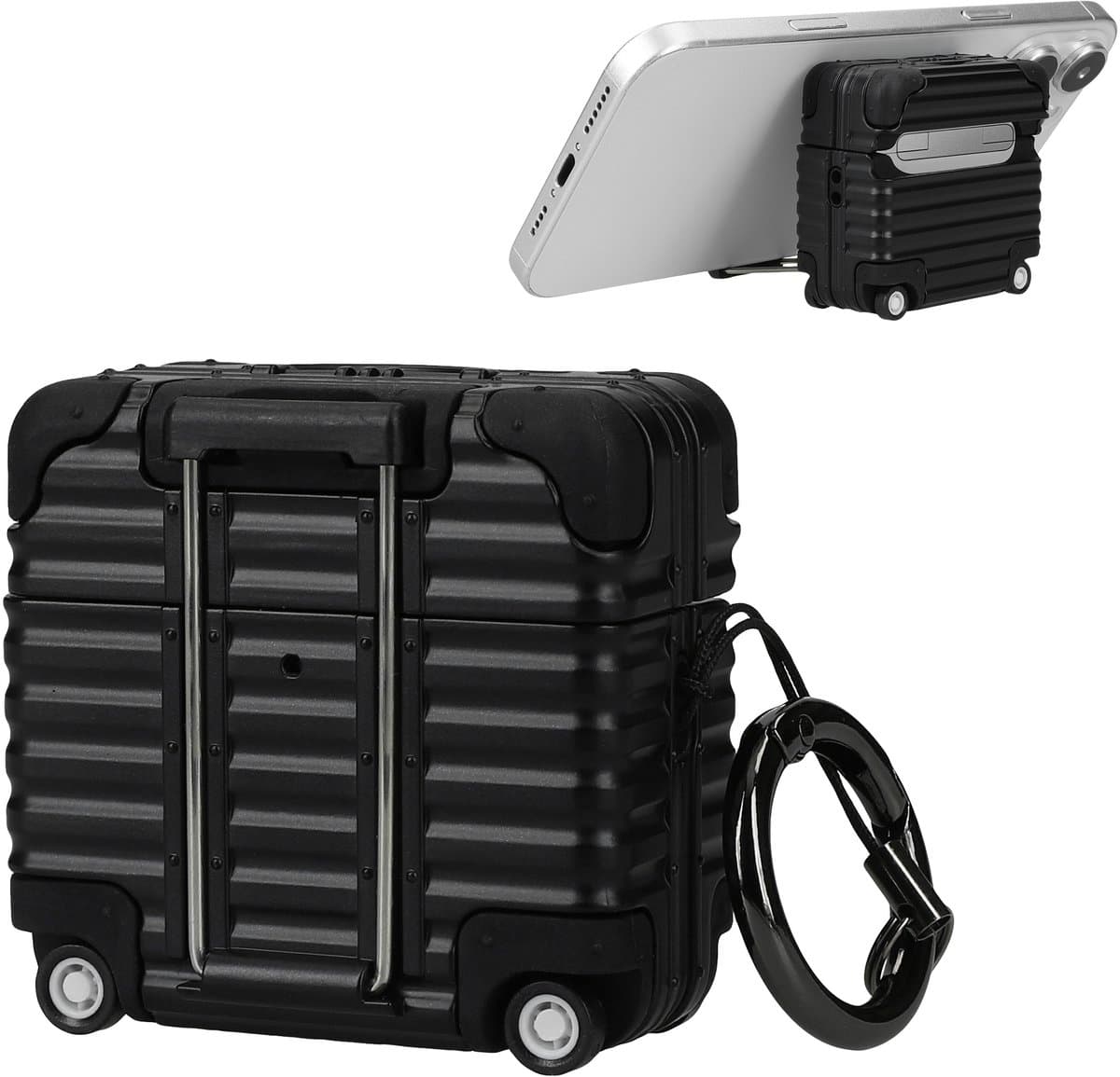 kwmobile Koptelefooncase met kofferdesign voor Apple Airpods 4 – zwart — afbeelding 1