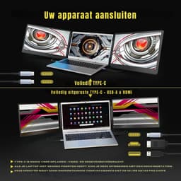 YOR® Professionele Portable Monitor Pro 2024 - Full HD - 13” / 17,3” Tri-Screen - Inclusief Beschermhoes en Kabels - Krachtige Laptop Scherm Uitbreider - Zwart - 36cm x 21cm x 4cm — thumbnail 2