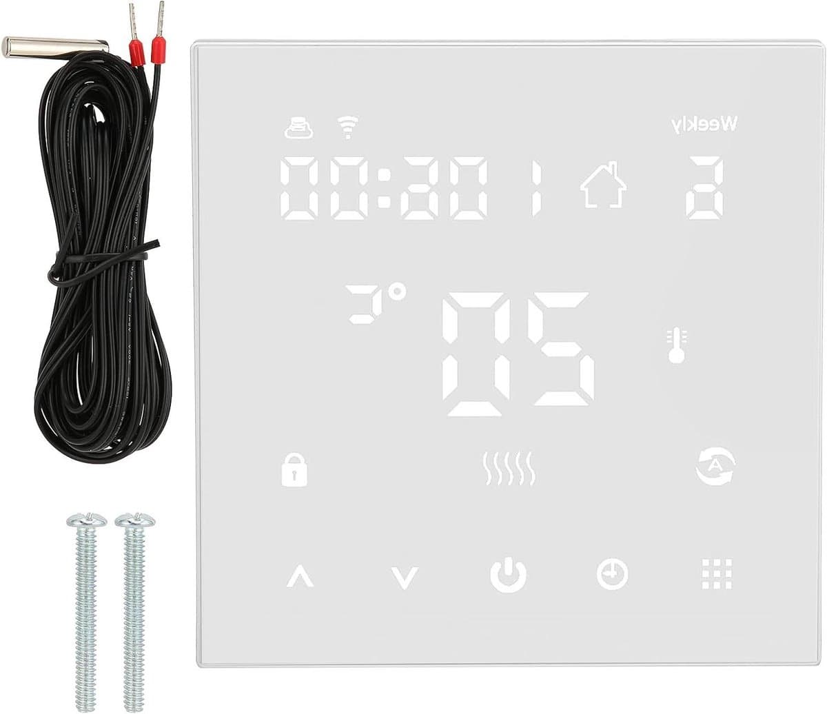 Slimme WiFi Thermostaat - Temperatuurregelaar Digitaal - Thuisverwarming Instellen - Touchscreen LCD Display - 86x86x40mm - Wit — afbeelding 1