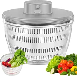 Elektrische Salade Spinner - Groente Droger - Snel Groenten Drogen - Grote 4L Kom - 22 cm - Grijs — thumbnail 1