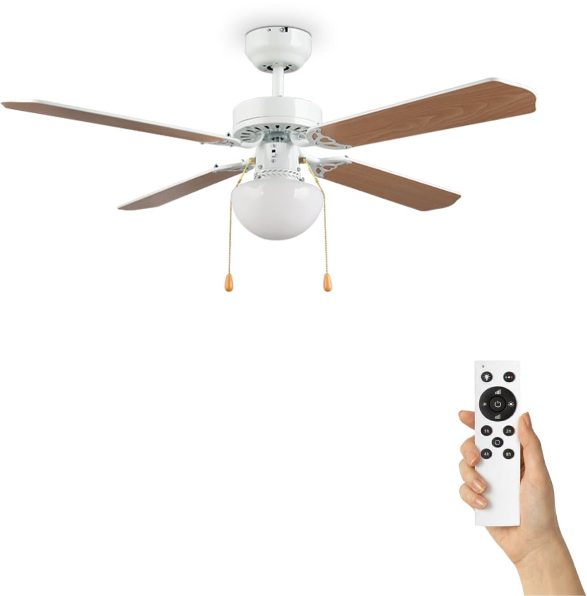 Fantiluxe - Jonas - Plafondventilator met verlichting - Wit - Ø106.5cm - Afstandsbediening - Met lamp - Plafond ventilator - Slaapkamer — afbeelding 1