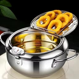 Oliefriteuse Roestvrij Staal - Friteuse Pan - Thuis Frituren - Met Ingebouwde Thermometer - 28 cm Diameter - Zilverkleurig — thumbnail 2