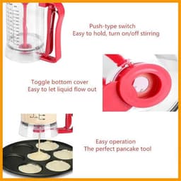 Deegdispenser Mixer - Bakgereedschap Beslag - Pannenkoeken Bakken - Elektrisch Mengen - 1200 ml Inhoud - Transparant Rood — thumbnail 4