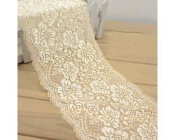 Kleurige elastische kant met bloemenrand voor decoratie, naaien en DIY-projecten, 1m 18cm breed, beige