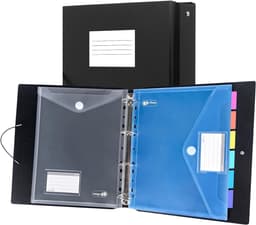 A4 Ringbinders in Zwart met 12 Plastic Hoezen in 6 Kleuren, Scheidingsbladen, Schrijfbare Labels en Kaarthouders voor Presentaties, Vergaderingen en Schoolgebruik — thumbnail 1