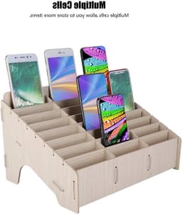 Creatieve Houten Opbergdoos voor Mobiele Telefoons - Desk Organizer voor Klaslokaal en Kantoor, Meerdere Telefoons Beheren en Organiseren — thumbnail 5