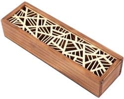 Houten Etui voor School en Kantoor - 4 Verschillende Types Geometrisch Design in Bruin, Perfect voor Studenten en Kantoorbenodigdheden
