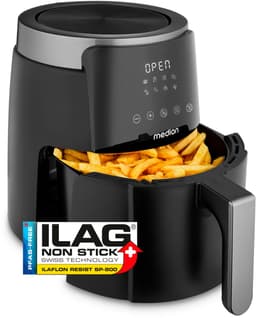 MEDION Airfryer P40 L (4,7 liter, Heteleuchtfriteuse, 1500 watt, eenvoudige bediening, olievrij frituren, 60 min timer, tot 200° C, antiaanbaklaag, MD13030) zwart — thumbnail 1