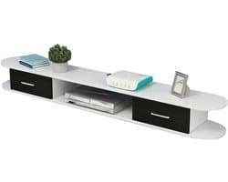 Zwevende TV Kast - Muurkast Opbergrek - Media Opslag - Afgeronde Hoeken - 160x24cm - Wit