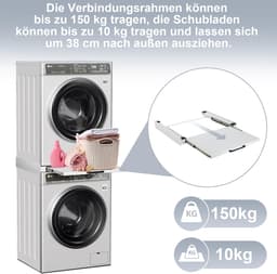 Tussenbouwframe Droger Wasmachine - Verbindingsframe Wasmachine Droger - Ruimte Besparen - Met Plank - 60 x 60 cm - Wit — thumbnail 4