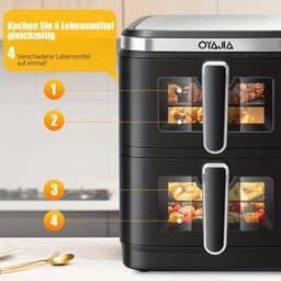 Airfryer – Heteluchtfriteuse – Dubbele Mand – Dubbele Lade – XXL Heteluchtoven – 11L Capaciteit – Verticaal Stapelbaar – PFAS-vrij – 2800W – 10 Kookprogramma’s – Sync & Match Functie — thumbnail 8
