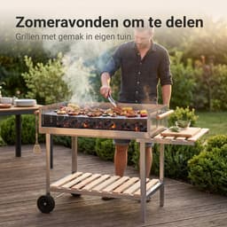 Lomera BBQ Trolley - Houtskoolbarbecue - Verrijdbare Barbecue - Grillwagen - Barbecuewagen - BBQ op Wielen - RVS Barbecue - Houtskool BBQ met Zijtafel - Buitenkeuken - BBQ Wagen - Tuinbarbecue - Barbecue — thumbnail 4