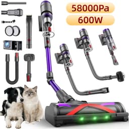 Draadloze Accustofzuiger 58 kPa met Dierenborstel en Haartrimmer – 75 Min Looptijd, LED-display, 6-traps Filtratie, Flexibele Slang, 1,6 L Stofreservoir — thumbnail 1