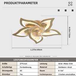 5 Lotus Ventilator - Bedienbaar Met Afstandsbediening & APP - Goud - Plafondventilator - Plafonniere - 6 Standen - Moderne Lamp - ⌀ 69cm — thumbnail 5