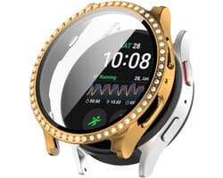 Hoesje Geschikt voor Samsung Galaxy Watch 7 40MM - Bumper Case met Ingebouwde Tempered Glass Screen Protector - Rhinestone Goud