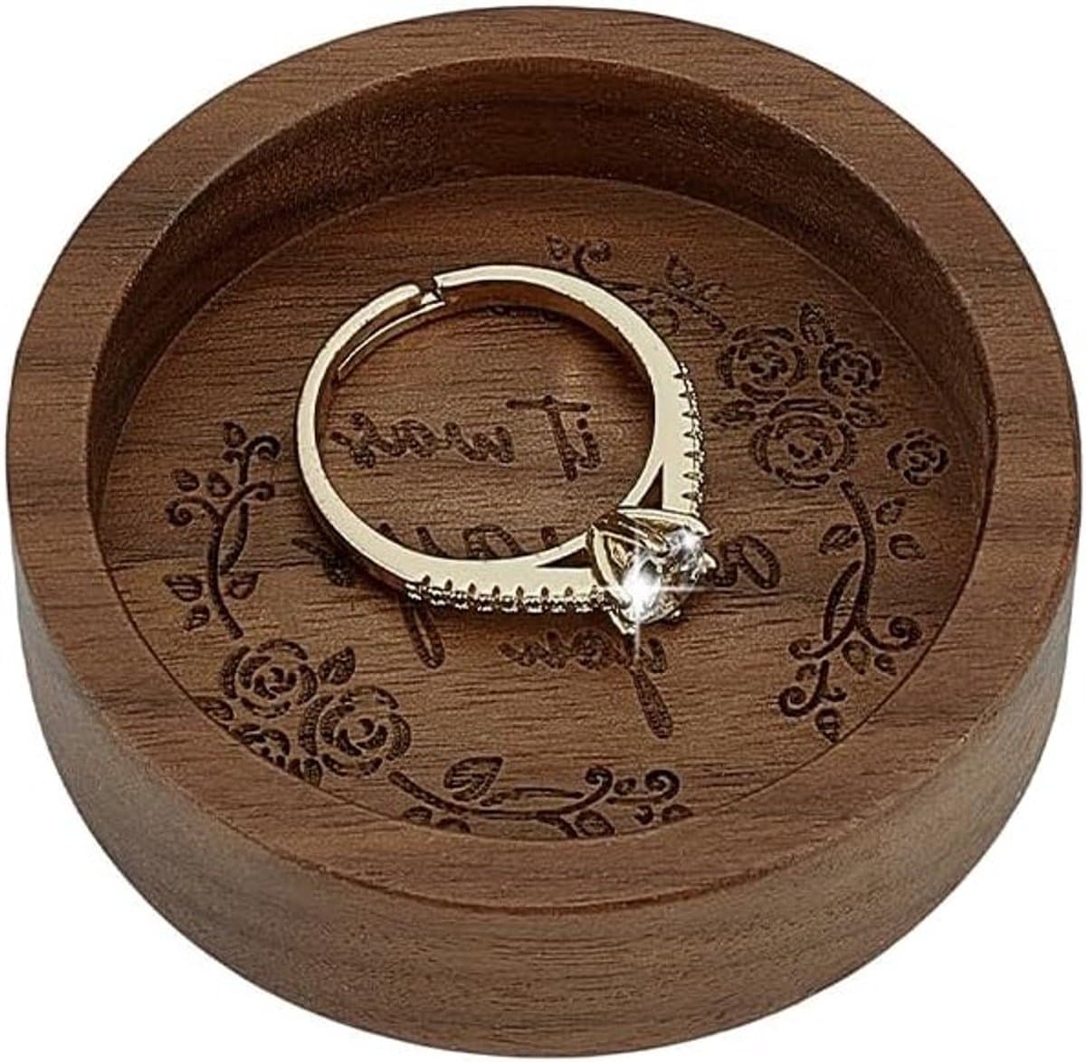 Walnoten Ringhouder van Hout voor Sieraden - Ronde Ringdoos voor Trouwringen, Verjaardagscadeau en Bedside Organisatie - 5.8 cm — afbeelding 1