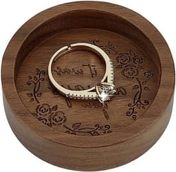 Walnoten Ringhouder van Hout voor Sieraden - Ronde Ringdoos voor Trouwringen, Verjaardagscadeau en Bedside Organisatie - 5.8 cm — thumbnail 1