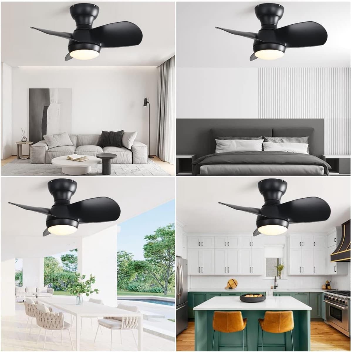 Re-purelife® Koel Zomer Collectie compacte plafondventilator voor slaapkamer, werkkamer of compacte woonkamer | ventilator met ABS | afstandsbediening, 6 snelheden en winterstand | 18W LED | modern design zwart 58 × 58 × 27 cm — afbeelding 1