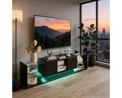 Moderne tv-kast - Media meubel - Woonkamer inrichting - Geïntegreerde led-verlichting - 240x44x38 cm - Zwart