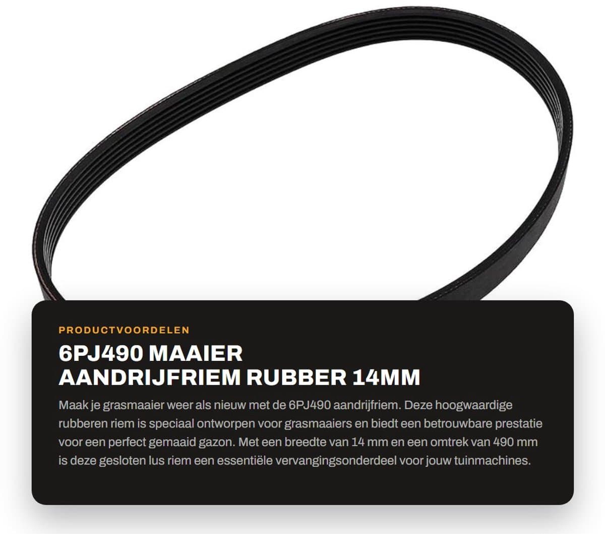 Dailygoods- Aandrijfriem Rubber 14mm Breedte - Gesloten Lus - 490mm Omtrek - Compatibel met Qualcast M2E1032M/M2E1232M - Duurzaam - Slijtvast - Grasmaaierriem — afbeelding 1