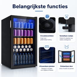 Norvia - Drankenkoelkast - Koelkast - Drankkoelkast - 90L - Glazen Deur - Verstelbare Planken - Stil - LED Verlichting - Zwart — thumbnail 4