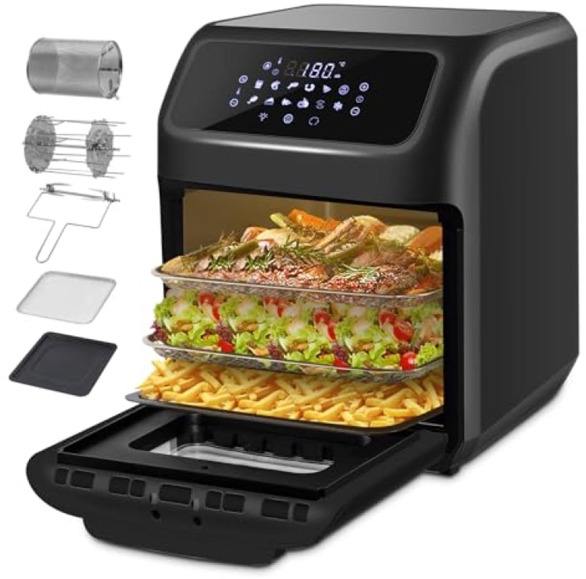 Digitale heteluchtfriteuse met 12 liter inhoud - 1800W kracht met 12 programma's en 6 accessoires — afbeelding 1