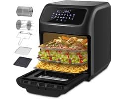 Digitale heteluchtfriteuse met 12 liter inhoud - 1800W kracht met 12 programma's en 6 accessoires