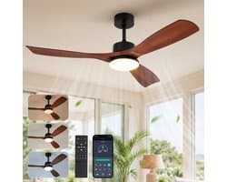 Rosnek Grote Plafondventilator met Verlichting Hout - 132cm Stille Ventilator Lamp - LED Dimbaar met App Bediening - Zomer en Winterstand - Woonkamer — afbeelding 1