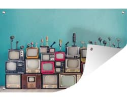 Tuinposters buiten Televisie - Microfoon - Vintage - 90x60 cm - Tuindoek - Buitenposter